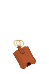 Internal product shot of the Oroton Eve Hand Sanitiser Keyring in Cognac and Pebble leather for Women