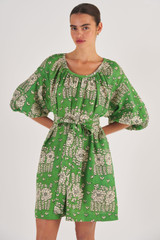 Oroton Full Sleeve Posie Print Dress in Garden and 100% Linen for Women