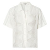 Front product shot of the Oroton Geo Ric Rac Camp Shirt in White and 100% Linen for Women