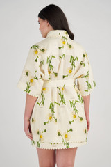 Oroton Field Daisy Print Robe in String and 100% Linen for Women