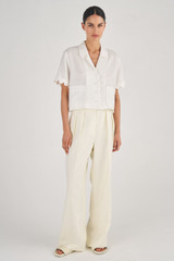 Oroton Cropped Scallop Camp Shirt in White and 100% Linen for Women