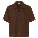 Front product shot of the Oroton Cropped Scallop Camp Shirt in Dark Chocolate and 100% Linen for Women