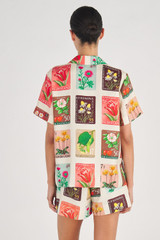 Oroton Flower Stamp Print Camp Shirt in String and 100% Silk for Women