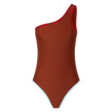 Oroton Asymmetric One Piece in Iced Chocolate and 78% Recycled Nylon/ 22 % Lycra for Women