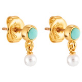 Front product shot of the Oroton Capri Drop Studs in Gold/Turquoise and Brass Base Metal With Precious Metal Plating/Reconstituted Stone/Pearl for Women
