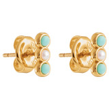 Front product shot of the Oroton Capri Triple Studs in Gold/Turquoise and Brass Base Metal With Precious Metal Plating/Reconstituted Stone/Pearl for Women