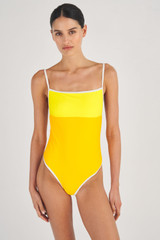 Oroton Contrast Bind One Piece in Vibrant Yellow and 78% Recycled Nylon/ 22 % Lycra for Women