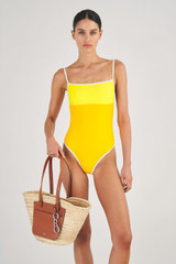 Oroton Contrast Bind One Piece in Vibrant Yellow and 78% Recycled Nylon/ 22 % Lycra for Women