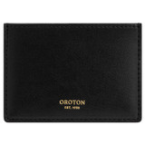 Front product shot of the Oroton Muse Apple 3 Credit Card Sleeve in Black and AppleSkin™: 20% GRS (Global Recycled Standard) Polyester, 16% GRS Cotton, 26% Apple Waste, 38% Polyurethane for Women