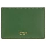 Front product shot of the Oroton Muse Apple 3 Credit Card Sleeve in Orchard and AppleSkin™: 20% GRS (Global Recycled Standard) Polyester, 16% GRS Cotton, 26% Apple Waste, 38% Polyurethane for Women