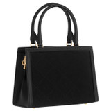 Oroton Lena Small Day Bag in Black/Black and Oroton Signature Recycled Jacquard Fabric. Smooth Leather for Women