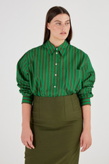 Oroton Stripe Shirt in Kelly Green and 100% Cotton for Women