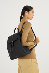 Oroton Dylan Large Zip Buckle Backpack in Black and Pebble Leather for Women