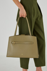 Oroton Audrey Three Pocket Day Bag in Silt and Embossed Leather With Smooth Leather Trims for Women