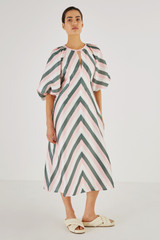 Oroton Stripe Print Dress in Iced Pink and 100% Silk for Women