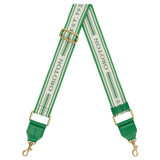 Front product shot of the Oroton Heather Webbing Strap in Emerald/Cream and Pebble leather for Women