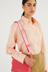 Oroton Heather Webbing Strap in Peony/Cream and Saffiano Leather for Women