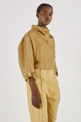 Oroton Silky Utility Shirt in Tobacco and 100% Silk for Women