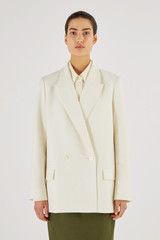 Oroton Double Breasted Blazer in Cream and 53% Polyester 43% Wool 4% Elastane for Women