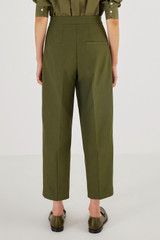 Oroton Pleat Curved Leg Pant in Khaki and 61% Cotton, 39% Polyester for Women