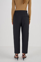 Oroton Pleat Curved Leg Pant in Black and 61% Cotton, 39% Polyester for Women