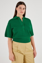 Oroton Mesh Stitch Polo in Kelly Green and 83% Viscose 17% Polyester for Women