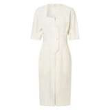 Front product shot of the Oroton Long Line Utility Dress in Cream and 77% Cotton 23% Linen for Women