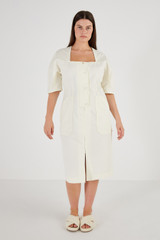 Oroton Long Line Utility Dress in Cream and 77% Cotton 23% Linen for Women