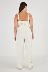 Oroton Zip Detail Pant in Cream and 77% Cotton 23% Linen for Women