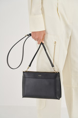 Oroton Harvey Double Zip Crossbody in Black and Smooth Leather for Women