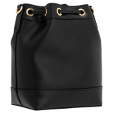 Oroton Harvey Small Bucket in Black and Oroton Logo Printed Coated Canvas. Smooth Leather Trims for Women