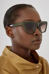 Profile view of model wearing the Oroton Sunglasses Eilian in Khaki and Acetate for Women