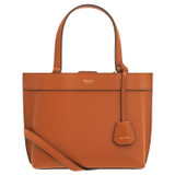 Front product shot of the Oroton Harvey Small Tote in Cognac and Oroton Logo Printed Coated Canvas. Smooth Leather Trims for Women