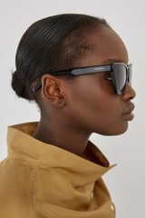Profile view of model wearing the Oroton Sunglasses Eilian in Black and Acetate for Women