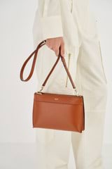 Front product shot of the Oroton Harvey Double Zip Crossbody in Cognac and Smooth Leather for Women
