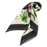 Front product shot of the Oroton Midnight Poppy Silk Scarf in Black and 100% Silk for Women