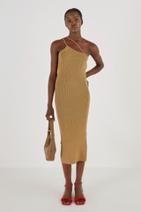 Oroton Strap Detail Knit Dress in Tobacco and 77% Viscose 23 % Polyester for Women