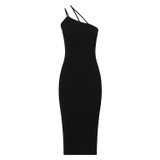 Front product shot of the Oroton Strap Detail Knit Dress in Black and 77% Viscose 23 % Polyester for Women