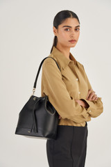 Front product shot of the Oroton Harvey Bucket in Black and Smooth leather for Women