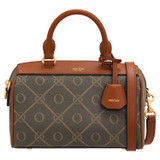 Front product shot of the Oroton Harvey Signature Mini Barrel Bag in Black/Cognac and  for Women