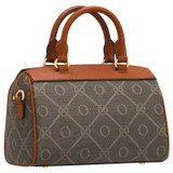 Back product shot of the Oroton Harvey Signature Mini Barrel Bag in Black/Cognac and  for Women