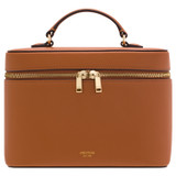 Front product shot of the Oroton Harvey Large Beauty Case in Cognac and Smooth Leather for Women