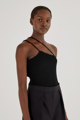 Oroton Strap Detail Knit Top in Black and 77% Viscose 23 % Polyester for Women