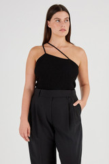 Oroton Strap Detail Knit Top in Black and 77% Viscose 23 % Polyester for Women