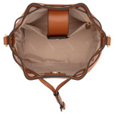 Oroton Harvey Small Bucket in Cognac and Oroton Logo Printed Coated Canvas. Smooth Leather Trims for Women