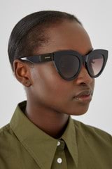 Profile view of model wearing the Oroton Sunglasses Dallas in Black and Acetate for Women