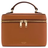 Front product shot of the Oroton Harvey Medium Beauty Case in Cognac and Smooth Leather for Women