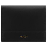 Oroton Harvey Small Wallet in Black and Oroton Logo Printed Coated Canvas. Smooth Leather Trims for Women