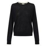 Front product shot of the Oroton Contrast Trim Crew Neck in Black and 100% Merino Wool for Women
