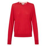 Front product shot of the Oroton Contrast Trim Crew Neck in Poppy and 100% Merino Wool for Women